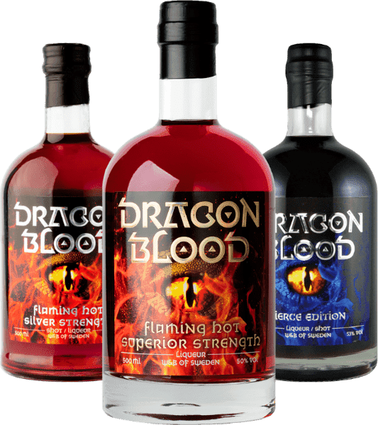 Bottles of Dragon Blood Superior Strength, Silver Strength and Fierce Edition